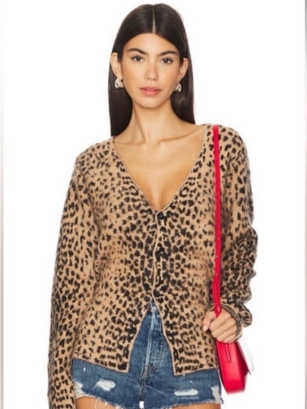 Jaded London Leopard Print V-Neck Cardigan in Tan and Black